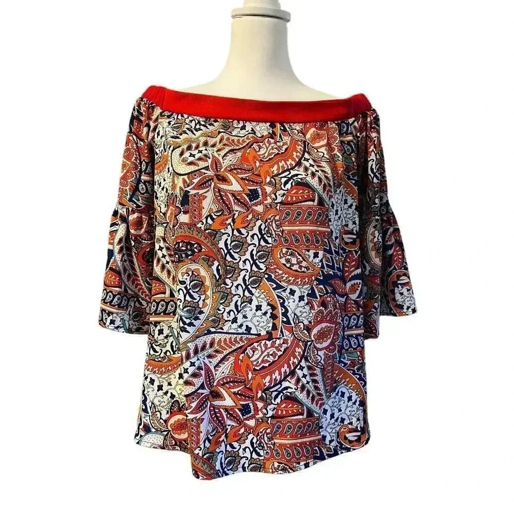 Gibson latimer blouse wide neck loose bold colors size small